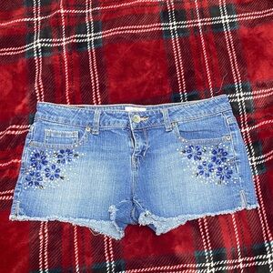 Aeropostale Blue Jean Shorts with Floral Embroidery